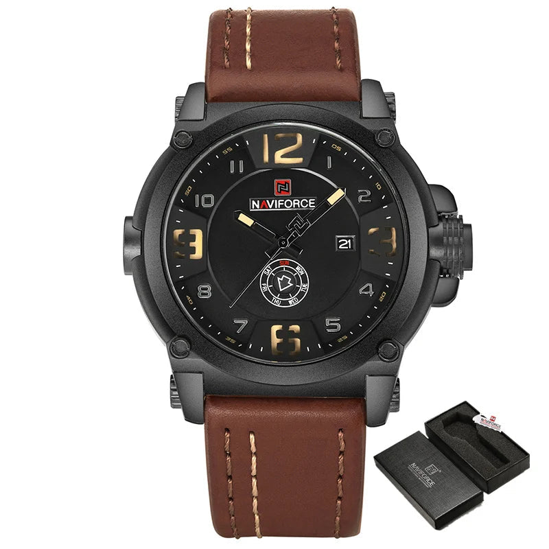 Naviforce marca de luxo masculino esportes militar relógio quartzo para homem analógico data relógio pulseira couro relógio pulso relogio frete grátis