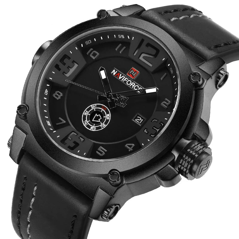 Naviforce marca de luxo masculino esportes militar relógio quartzo para homem analógico data relógio pulseira couro relógio pulso relogio frete grátis